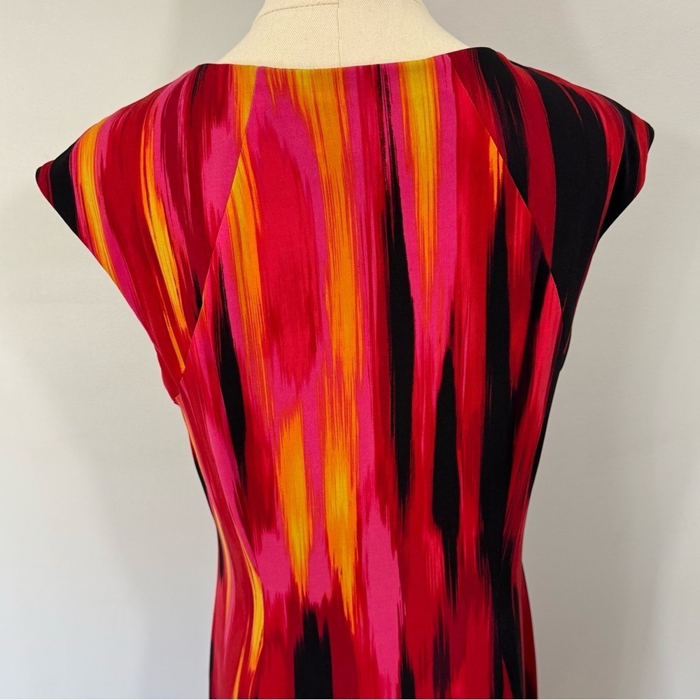 Carmen Marc Valvo Sheath Cocktail Dress Sz M Bright Knee Length Cap Sleeve EUC! - Picture 7 of 11